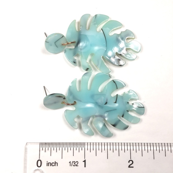 Acrylic Resin Leaf Dangle Drop Earrings - Picture 3 of 4